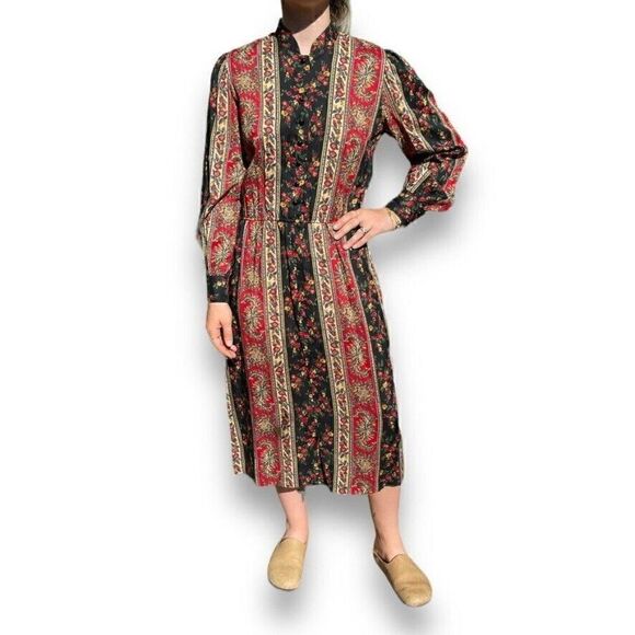 Vintage 1970s Womens Lang Originals Retro Boho Floral Geometric Maxi Dress Sz M - Picture 3 of 11